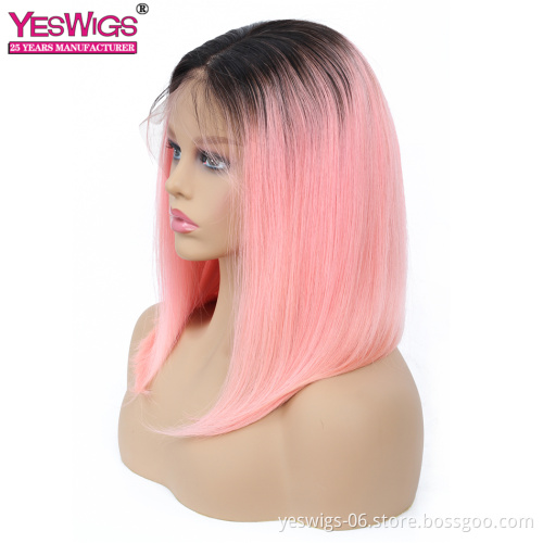 Hot selling 100% Brazilian Human Hair  wig  Unprocessed Virgin Human Hair 1b/pink Straight 13*4 Bob Wig